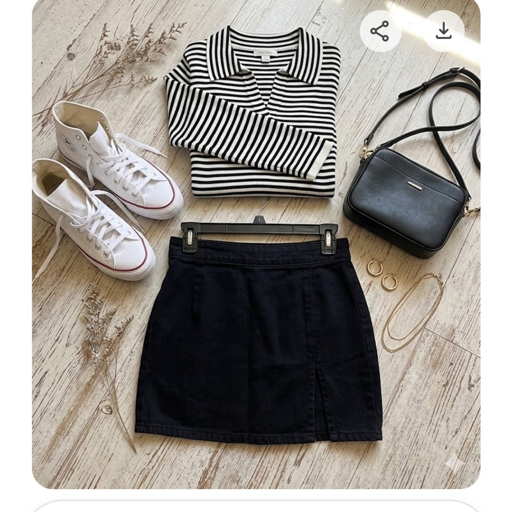 Lioness Black Denim Mini Skirt with Side Slit